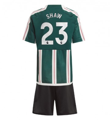 Manchester United Luke Shaw #23 Borta Kläder Barn 2023-24 Kortärmad (+ Korta byxor)